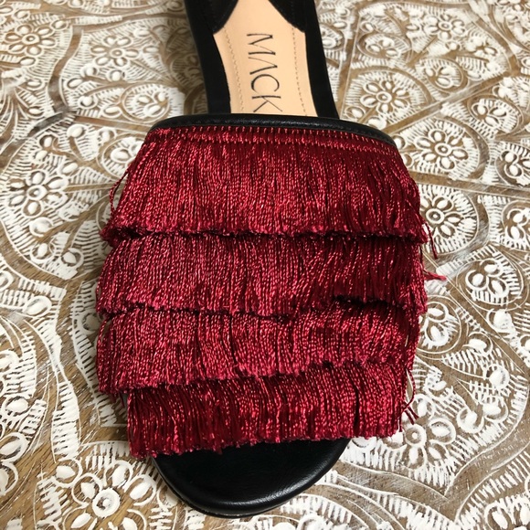 Brand New Red & Black Fringe Statement Sandals - Picture 6 of 8